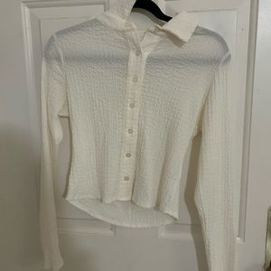 Ribbed long sleeve collared blouse